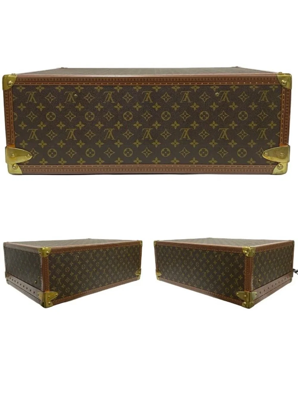 Louis Vuitton Monogram Alzer 60 Leather Trunk Carry Case Suitcase Brown